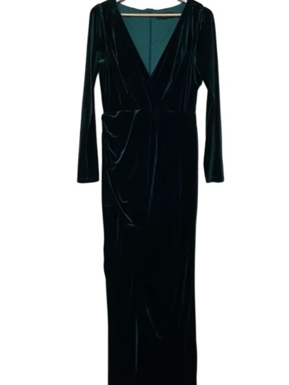 SHEIN Dark Green Velvet Long Sleeve Wrap Maxi Dress